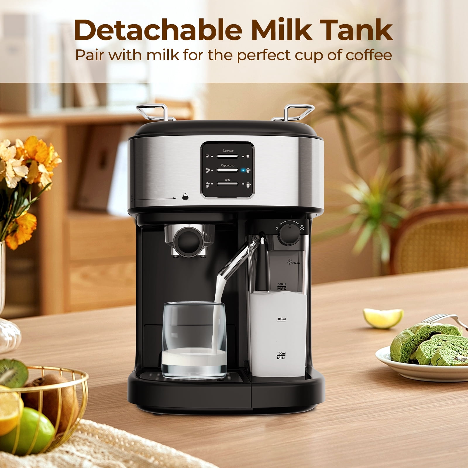 WAA 20 Bar Espresso Machines for Home,Espresso Maker with 57 oz Removable Water Tank,Cappuccino Machine with Automatic Milk Frother,Dual Boiler Latte Maker for Ground Coffee & Coffee Capsules