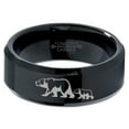 thumbnail image 2 of Tungsten Adult Bear Cub Following Walking Band Ring 8mm Men Women Comfort Fit Black Beveled Edge Polished, 2 of 4
