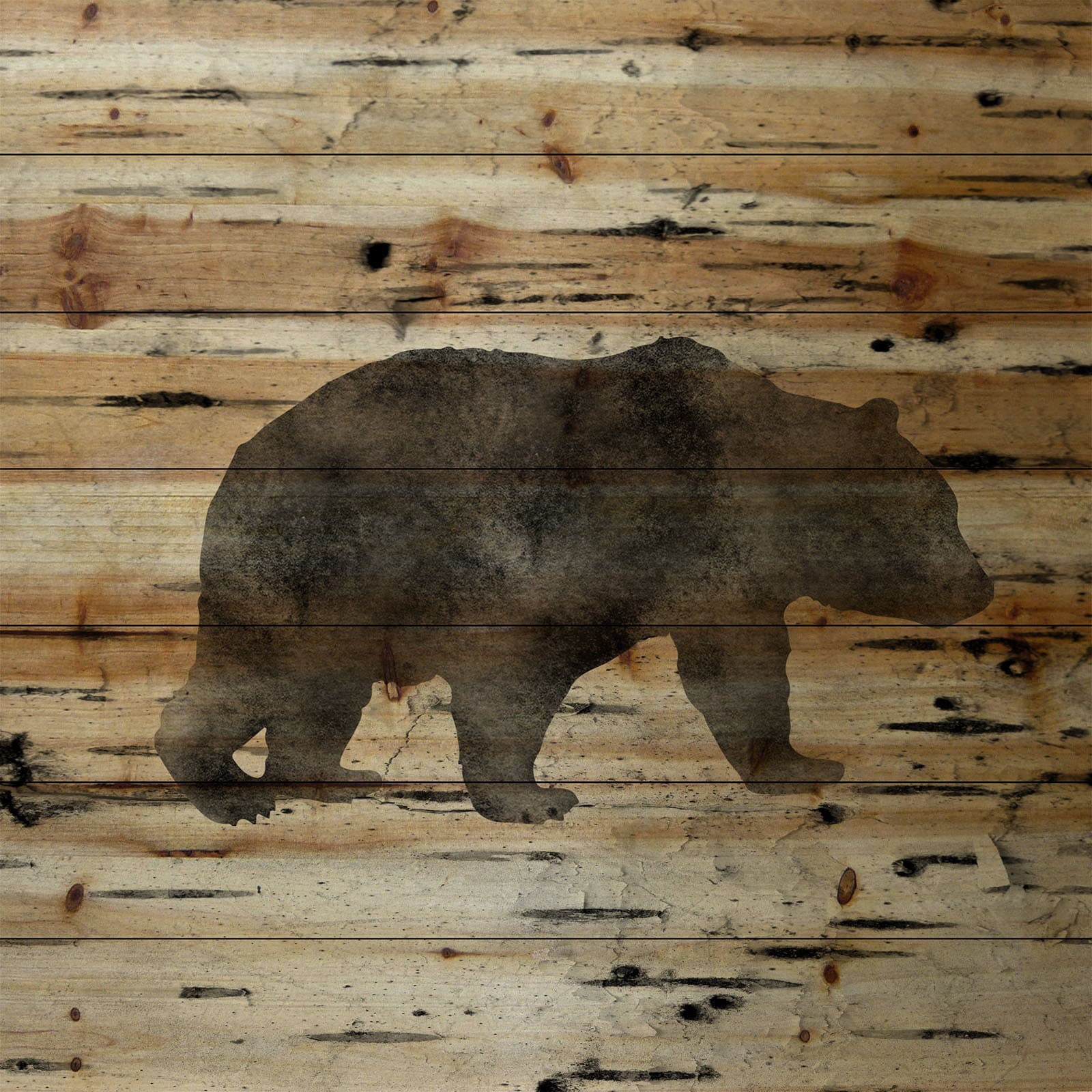 "Bear Birch Bark" Painting Print on Natural Pine Wood