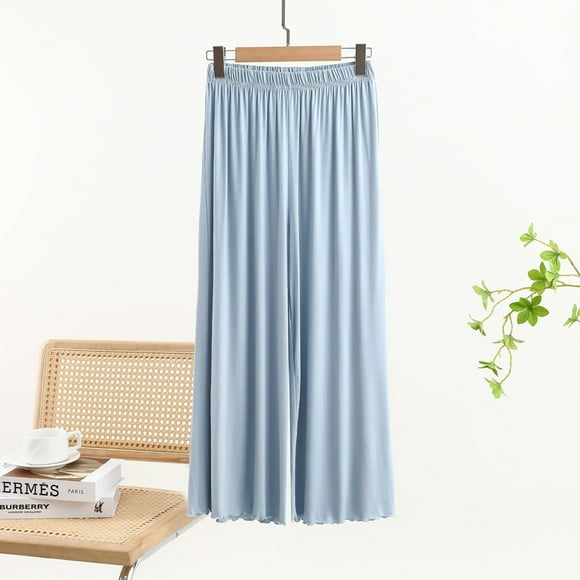 Outfmvch Lounge Pants Women,Flare Jeans,High Waisted Pants for Women,Wooden Ear Pants Female Fall Thin Pajama Pants Wide Legged Pants Simple Pants,Stretchy Pants for Women,Baggy Jeans Blue 2XL