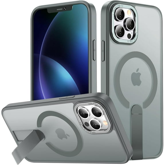 for iPhone 12 Case/iPhone 12 Pro Case with Kickstand, Compatible with MagSafe, [Invisible Stand] Anti-Slip Shockproof Military-Grade Protection, Magnetic Phone Case for iPhone 12Pro (Gray)