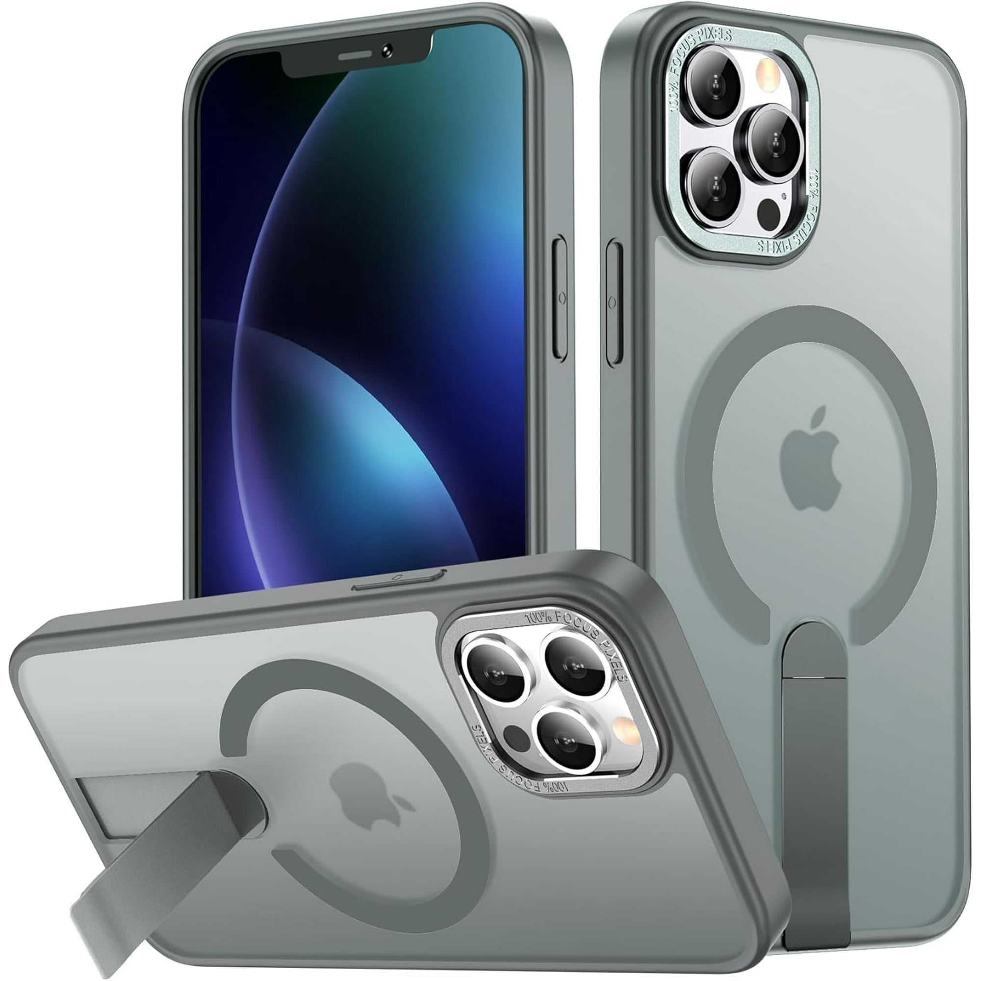 for iPhone 12 Case/iPhone 12 Pro Case with Kickstand, Compatible with MagSafe, [Invisible Stand] Anti-Slip Shockproof Military-Grade Protection, Magnetic Phone Case for iPhone 12Pro (Gray)