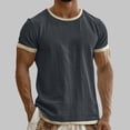 thumbnail image 3 of Rvwovn Men's Contrast Trim Short Sleeve T-Shirt - Crew Neck Summer Lightweight Tee, Cotton Linen Blend, 3 of 5