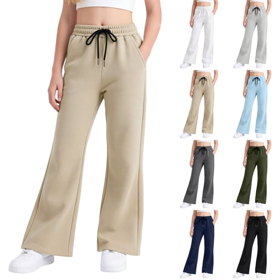MuXiKeJi Clothes Girls Wide Leg Sweatpants Causal Baggy Flared Pants with Pockets Back to School Cute Bottoms 9-10 Years