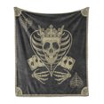 thumbnail image 1 of Skull Soft Flannel Fleece Throw Blanket, Vector Skeleton Poker Cards Play Game Scary Horror Image Crown and Heart, Cozy Plush for Indoor and Outdoor Use, 60" x 80", Dark Grey Tan Beige, by Ambesonne, 1 of 6