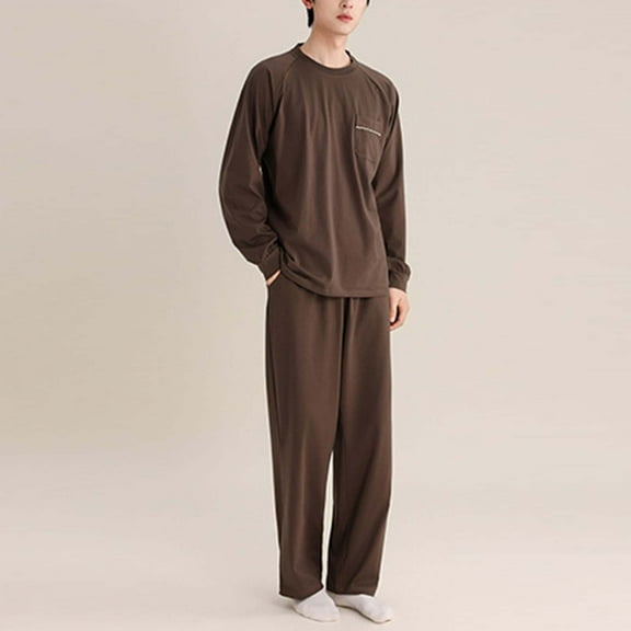 Pajama Set Men's Solid Color Pocket Pajama Set Sleepwear Dry Long Sleeves Shirts Long Pants Soft Comfy Sleep Sets Pajama Sets Men Pjs Sets for Men Pajama Men Set Man Pajamas