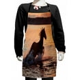 thumbnail image 1 of Animal Kids Apron, Horse Sea at Sunset Time Horizon Speed Exotic Nature Animal Picture Art, Boys Girls Apron Bib with Adjustable Ties for Cooking Baking Painting, Salmon Dark Brown, by Ambesonne, 1 of 2