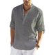 thumbnail image 4 of Blusa informal de algodón y lino para hombre, blusa holgada de manga larga, camisas elegantes para primavera y otoño, 2022, 4 of 4