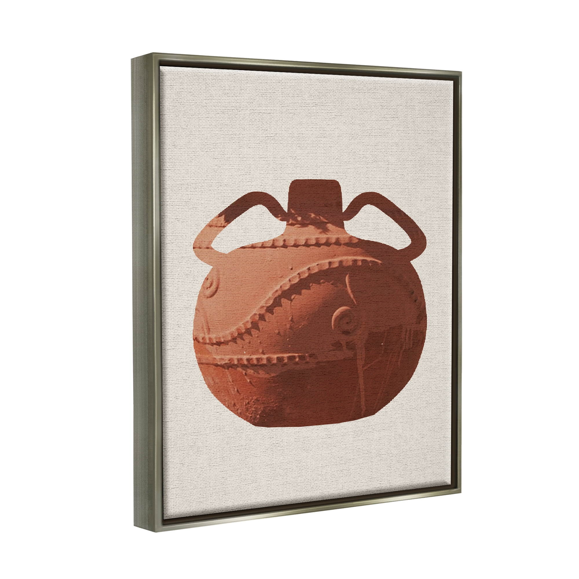 Stupell Industries Ancient Clay Urn Modern Still Life Brown Pottery Luster Gray Framed Floating Canvas Wall Art, 24x30, by Daphne Polselli