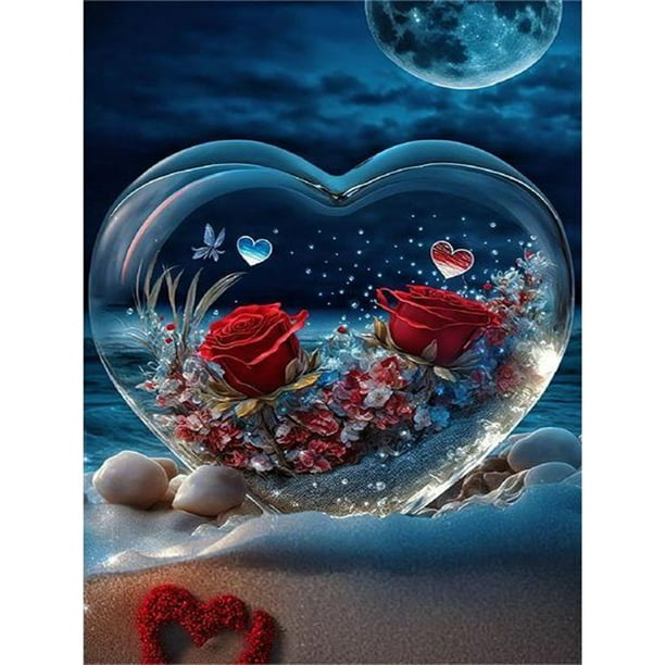 (G1230) Serie Paisaje Rosas Amor Playa Con Diamantes Redondos Pintura Diamantes Resina 30*40CM