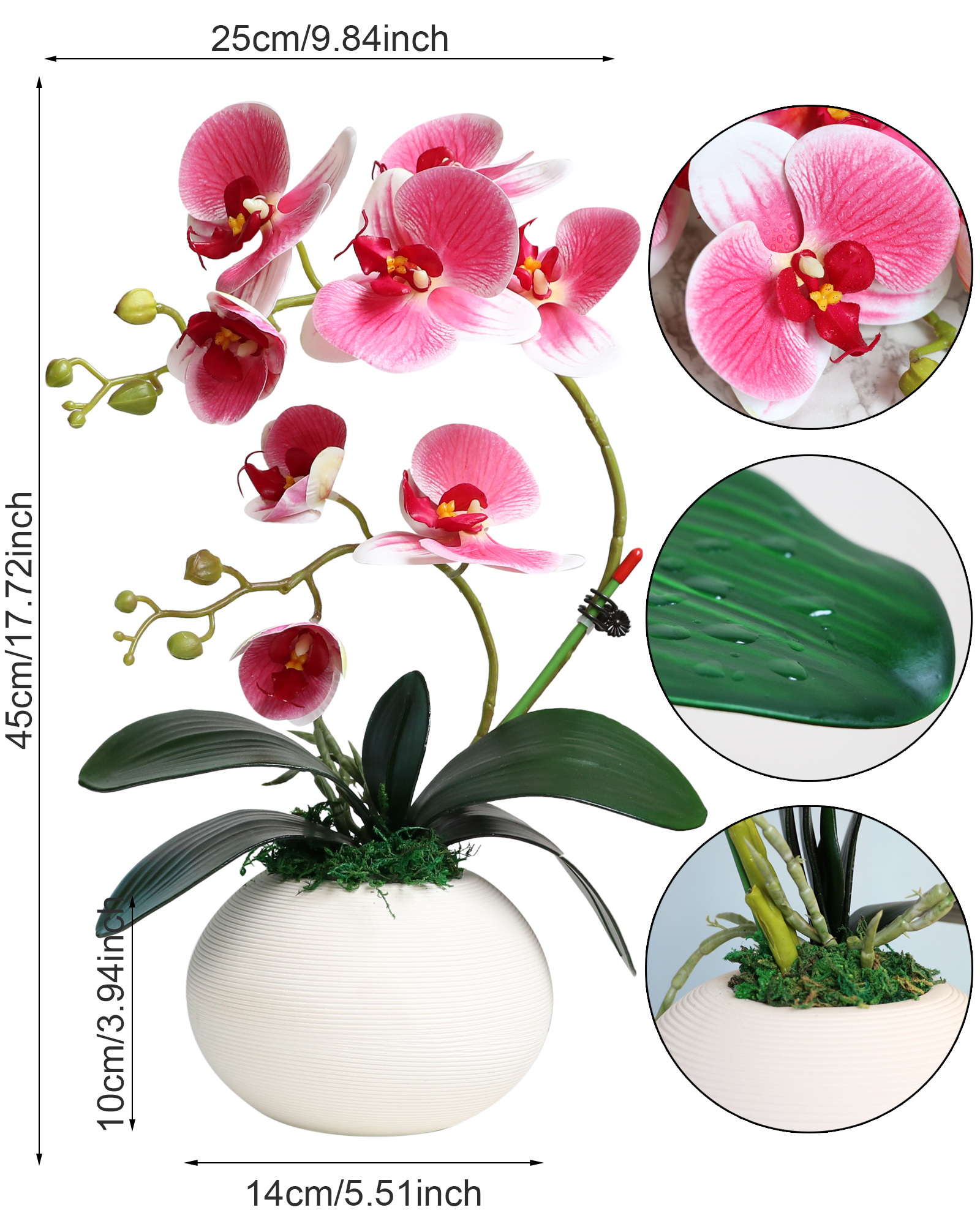 Forlaoers Modern 17" Pink Artificial Orchid Faux Flowers in vase Fake Plant Floral Arrangements Table Centerpieces for Dining Room Home Office Bathroom Decorations Indoor Farmhouse Wedding Decor