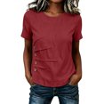 thumbnail image 6 of Josdec Women's Cotton Linen Blend Round Neck Short Sleeve Side Button Detail Casual Summer Beach Vacation Top S-XXXL, 6 of 7