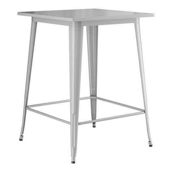 32" Square All Weather Silver Metal Restaurant Patio Bar Height Table For Indoor or Outdoor Use