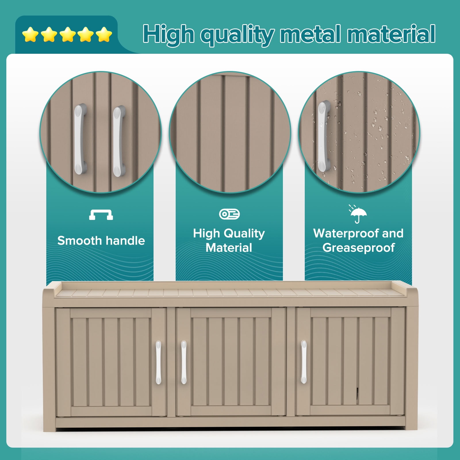 MAYEERTY Three-Door Entry Shoe Storage Cabinet, Weatherproof Shoe Organizer with Removable Layers