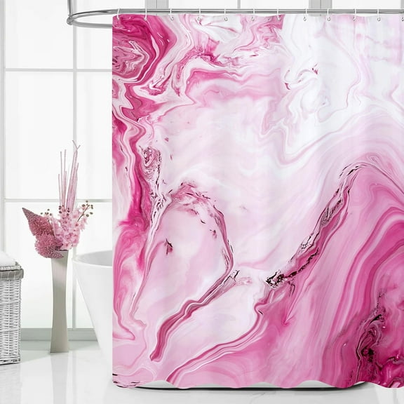 Hot Pink Marble Shower Curtain, Modern Ombre Fabric Cloth Shower Curtains for Luxury Bathroom Decor, Watercolor Shower Curtain, Dark Pink, 72x72