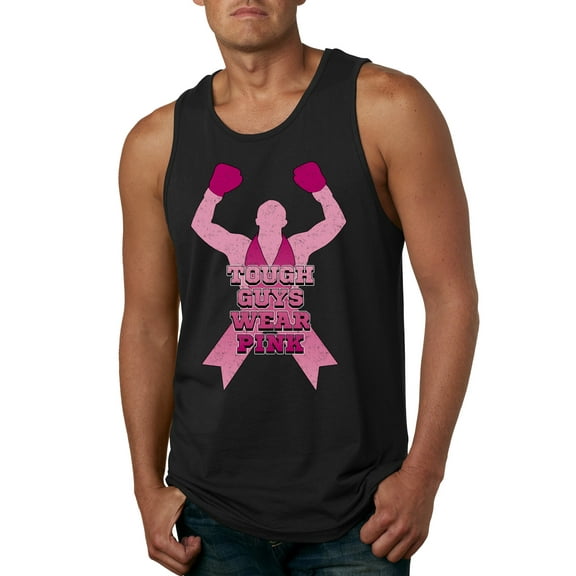 Wild Bobby Tough Guys Wear Pink Boxer Breast Cancer Awareness Men Tank Top, Black, Small