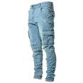 thumbnail image 1 of 3 estilos hombres elástico rasgado ajustado Biker bordado estampado Jeans desgastado agujero tapado Slim Fit Denim rayado alta calidad Jean, 1 of 5