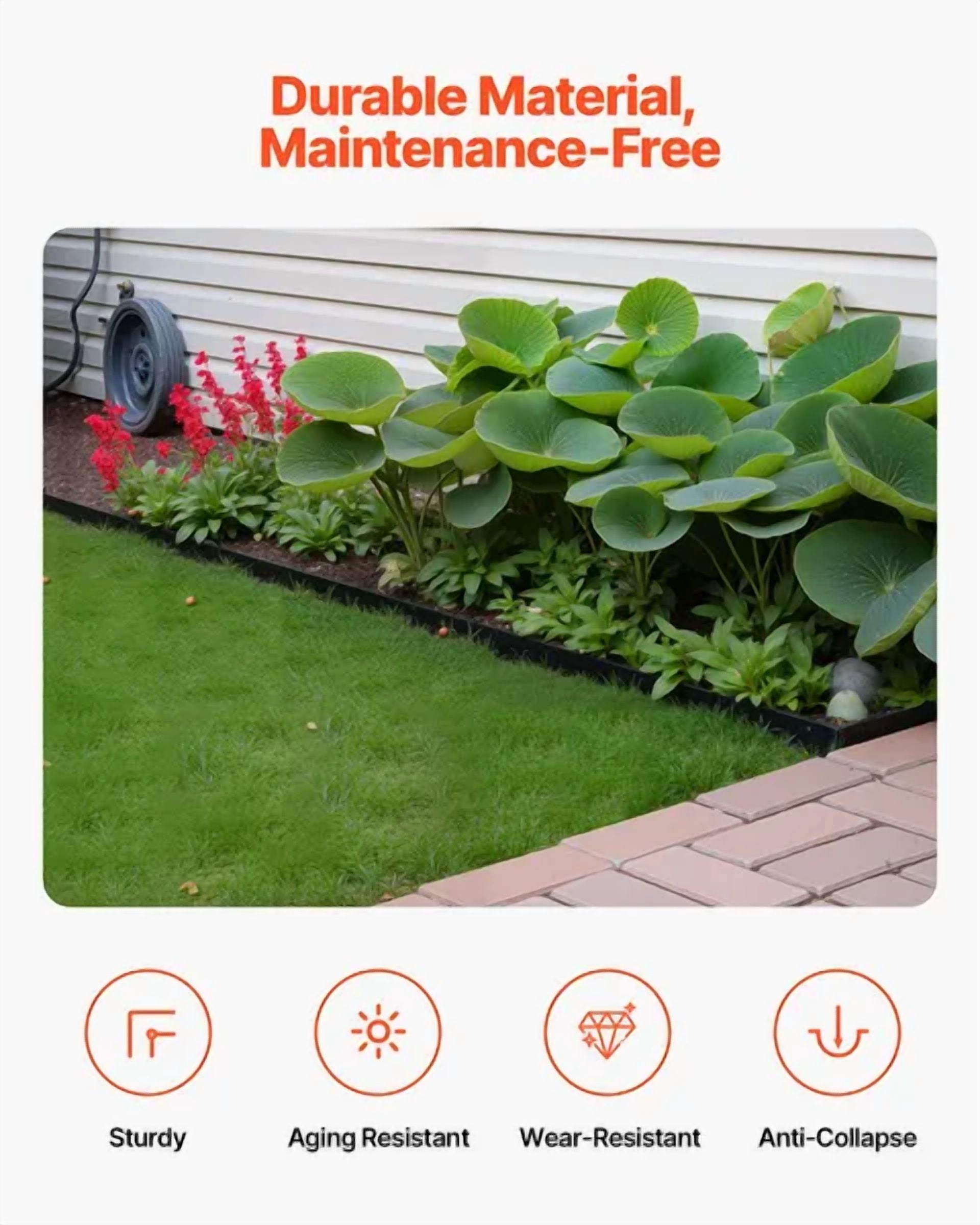 10Pcs 6ft x 1.6in Plastic Garden Edging Border with 60 Spikes Sun Resistant DIY No Dig Lawn Yard Flowerbed Divider