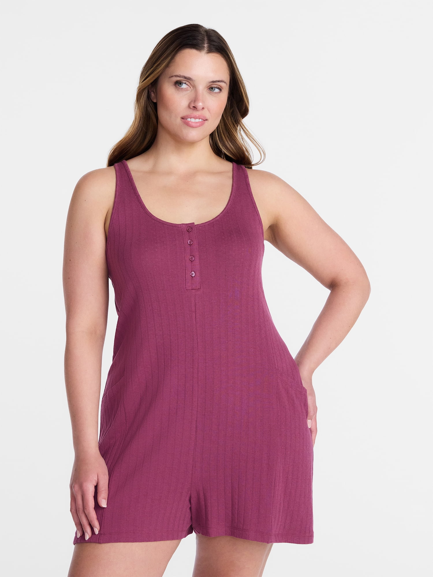 Joyspun Women's Pointelle Sleepwear Romper, Sizes XS-3X