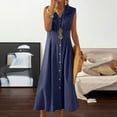 thumbnail image 1 of Ovzne Robes pour Femmes Robe Femme Été Coton et Lin Couleur Unie Décontractée Col Rabattu Sans Manches Robe à Boutons Robe de Vacances Liquidation, 1 of 6