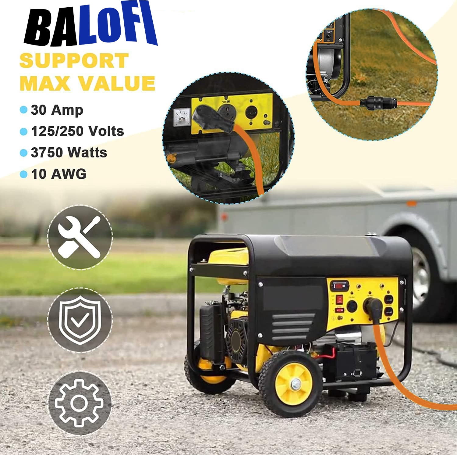 BALoFI 1.5FT  TT-30P to L14-30R Generator Transfer Switch Adapter Cord, 30 Amp 3-Prong to 4-Prong, for RV Generators & Inlet Boxes, STW 10 AWG