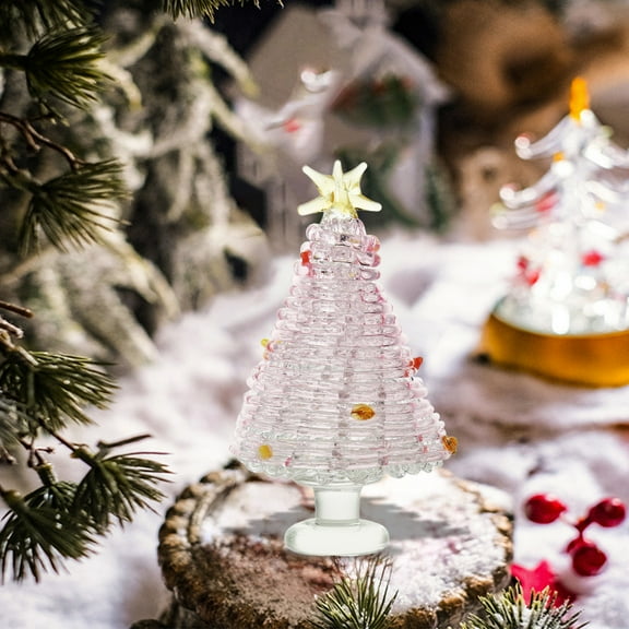 WJSXC Home Christmas Decorations,Mini Christmas Tree Glass Ornaments Small Glass Christmas Tree Christmas Dollhouse Miniature Mini Winter Figurines For Crafts Holiday Xmas Party Decor