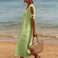 thumbnail image 5 of ClodeEU Women's Linen Blend Round Neck Short Sleeve Maxi Dress,Casual Loose Fit Summer Dress Green,Women's Plus XXL, 5 of 7