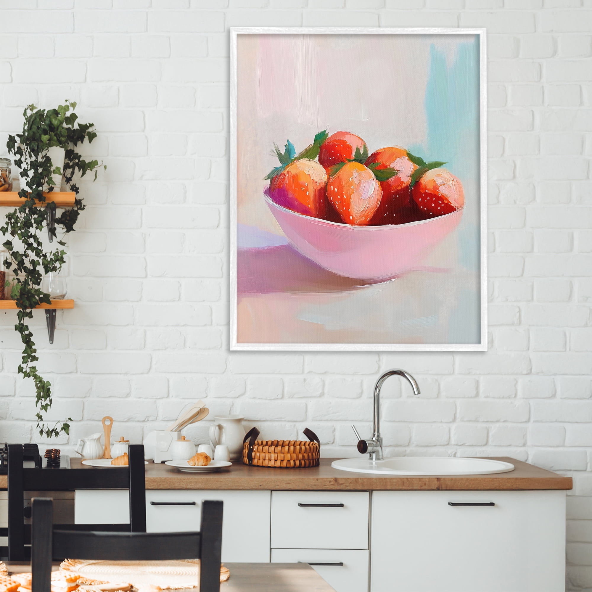Stupell Industries Pastel Bowl of Strawberries White Framed Giclee Art, design by The Prints Vibe