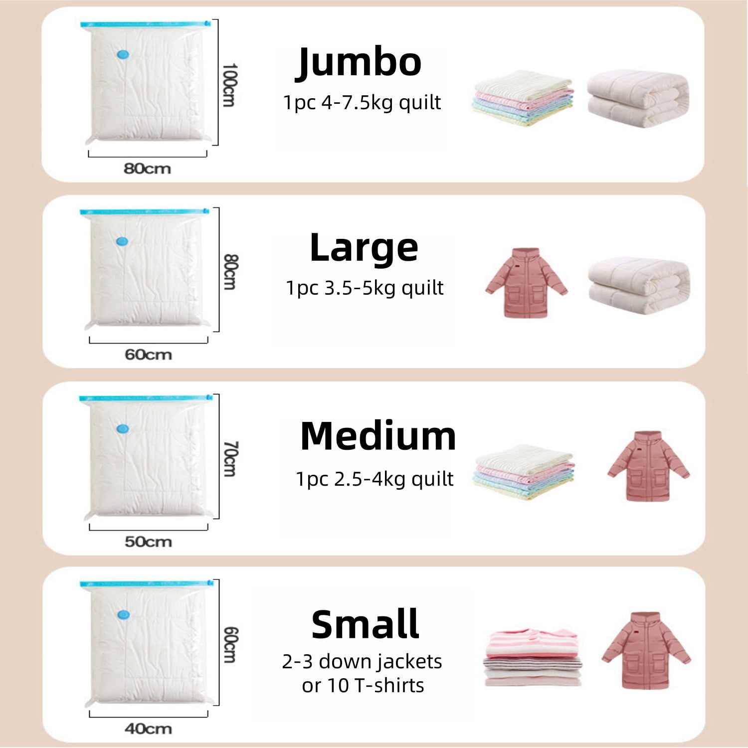 16 Pack Vacuum Storage Bags, Space Saver Bags (4Jumbo/4Large/4Medium/4Small) Compression Storage Bags for Comforters and Blankets, Vacuum Sealer Bags for Clothes Storage, Hand Pump Included
