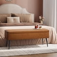 thumbnail image 2 of GAOMON Leather Storage Ottoman Bench, Mid-Century Modern Storage Bench for Bedroom, Entryway End of Bed Bench, Synthetic Leather with Stitching, Safety Hinges, Loads 680 Lb,Brown, 2 of 7