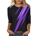 thumbnail image 1 of Hauts à Manches 3/4 pour Femmes Confortables et Décontractés Femmes Manches 3/4 Imprimé Col Rond Chandail Hauts Blouse T-Shirt Robe T-Shirt Femmes T-Shirts d'Été pour Femmes, 1 of 6