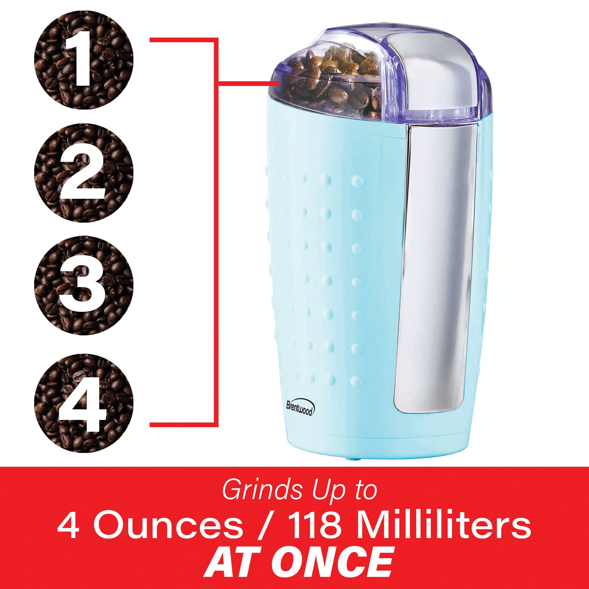 Brentwood 4-Oz. Coffee and Spice Grinder (Blue), CG-158BLPT