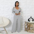 thumbnail image 3 of Womens V Neck Wide Leg Jumpsuits with Pockets Ribbed Long Sleeve Coat Pants 2 Piece Sets Outfits, 3 of 6