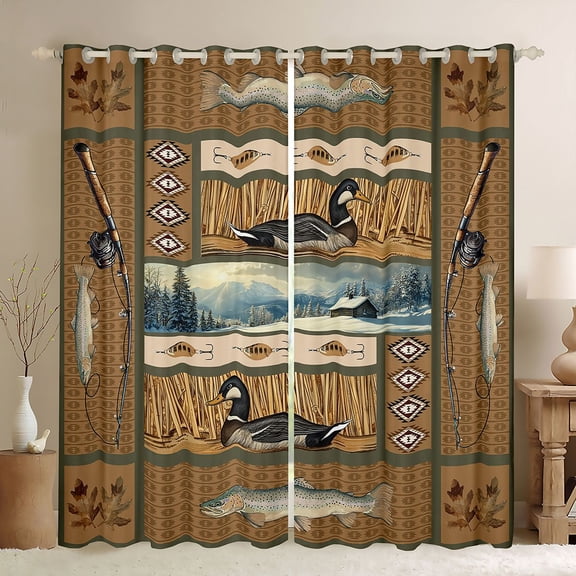 jejeloiu Pike Fish Mallard Blackout Curtains Set of 2 (52x84 Each),Fishing And Hunting Window Curtains,Country Farmhouse Lodge Curtains and Drapes For Boys Kids,Luxury Bedroom Decor