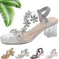 thumbnail image 1 of Sandalias de tacón de bloque de cristal floral transparente para mujer, tacones de punta cuadrada, sandalias elegantes sexys con correa de tobillo elástica a la moda, 1 of 6