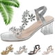 thumbnail image 1 of Sandalias de tacón de bloque de cristal floral transparente para mujer, tacones de punta cuadrada, sandalias elegantes sexys con correa de tobillo elástica a la moda, 1 of 6
