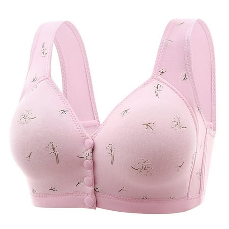 Hessimy Button Front Closure Daisy Bras for Women Seniors Plus Size Full Coverage Support Comfort No Underwire Minimizer Bra(Z03-Pink 40