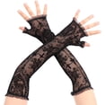 thumbnail image 6 of Jiibva Rose Cross Lace Gloves Mesh Long Fingerless Opera Gloves Halloween Elbow Length Lace Gloves for Evening Prom, 6 of 7