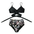 thumbnail image 3 of Women High Waisted Bikini Halter V Neck Two Piece Push Up Retro Swimsuits, Womens Criss Cross High Waisted String Floral Printed 2 Piece Bathing Suits, 3 of 9
