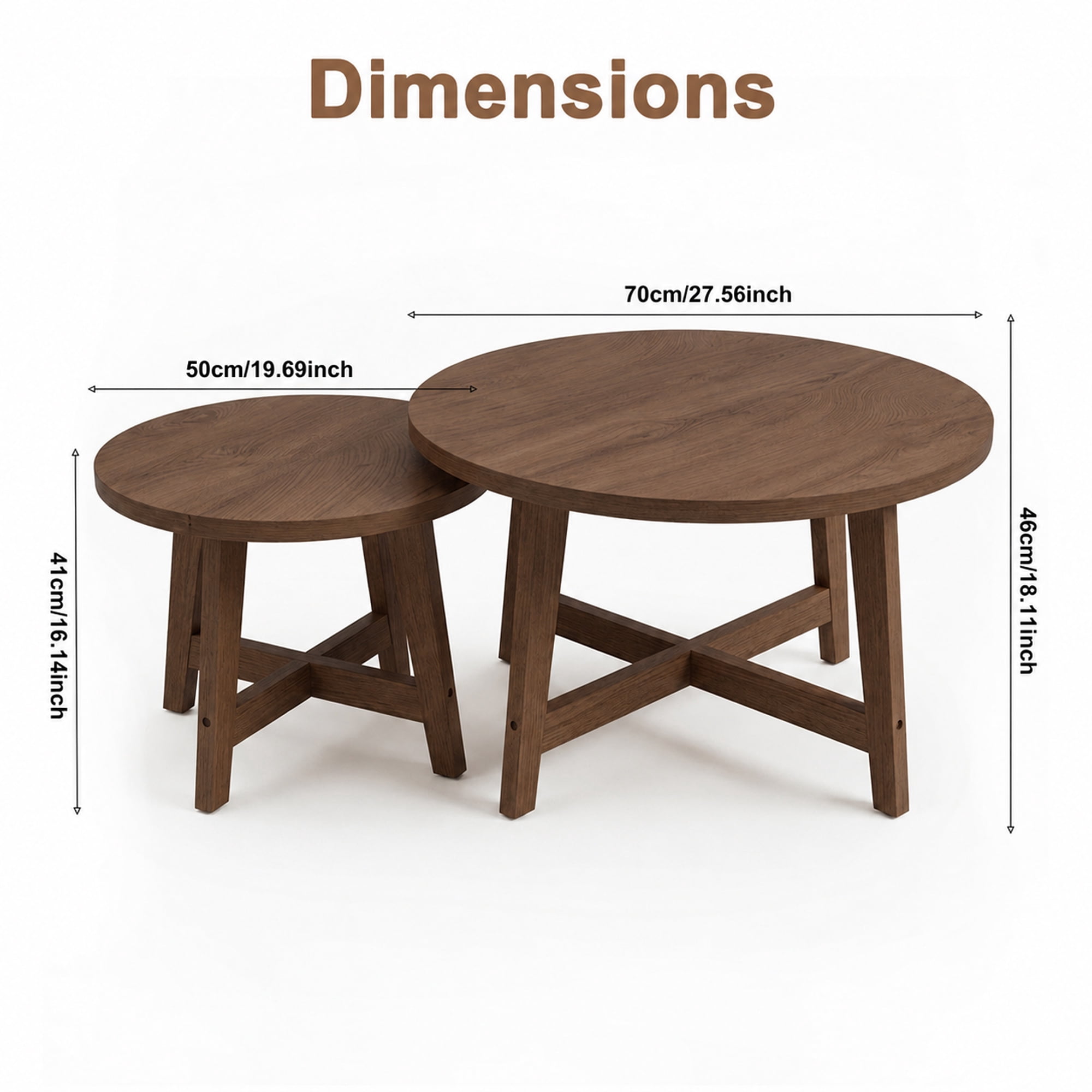 Leumius Nesting Coffee Tables Set of 2,Round Side Table Stackable End Tables,Wooden Accent Coffee Tables for Living Room Bedroom,Walnut