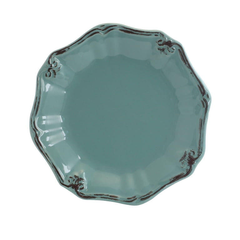 Elama Fleur De Lys 20-Piece Dinnerware Set, Turquoise photo 2