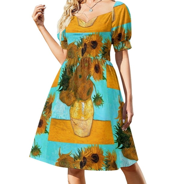 - Bodegón Jarrón con 12 Girasoles Vestido de Manga Corta elegante y chic vestido de noche vestido de noche mujer