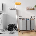 thumbnail image 2 of 3-Bin Metal Laundry Hamper Cart with Wheels Laundry Sorter Organizer, 2 of 7