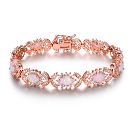 Gold Opal Bracelet - Rose Gold Plated Fire Opal Alternating Butterfly Tennis Bracelet