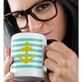 thumbnail image 2 of 3drose, Nautical Golden Yellow Anchor with Teal Turquoise Aqua Blue Sailor Striped Pattern - Breton Stripes, 11oz Two-tone Black Mug, 2 of 6