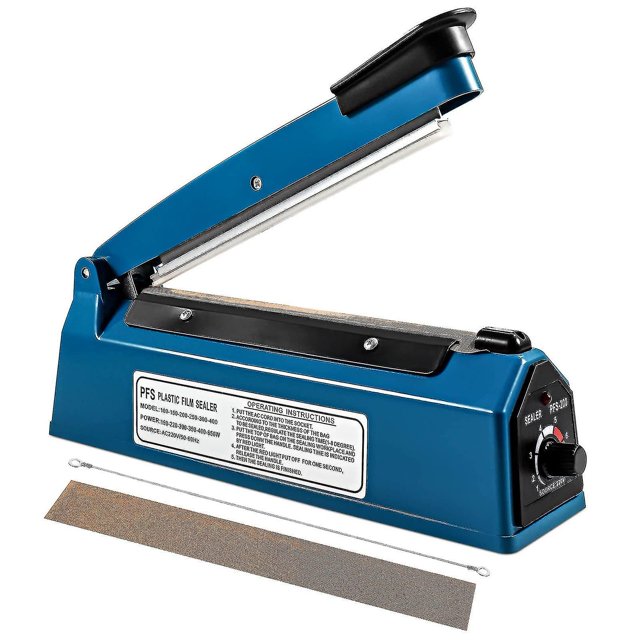 Sellador térmico de 200 mm Sellador de bolsas de plástico Sellador de impulsos Sellador de alimentos al vacío azul Máquina empacadora de bolsas,11 Feliz Sencillez