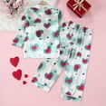 thumbnail image 6 of Children Girls Silk Pajamas Set Heart Printed Summer Pajamas Button Down Long Sleeve Top with Pants Classic Pajamas Set Girls Pajamas Size 4-5T, 6 of 6