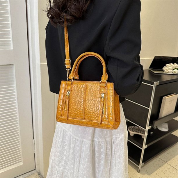 Bolso de hombro para mujer Bolso bandolera de cuero PU Bolso retro Bolso bandolera (Amarillo)
