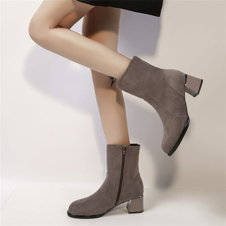 

Zunfeo Women s Mid Calf Boots- Low-heeled Warm Round Toe Solid Sexy Desert Boots Boots Christmas Gifts Clearance Khaki 8