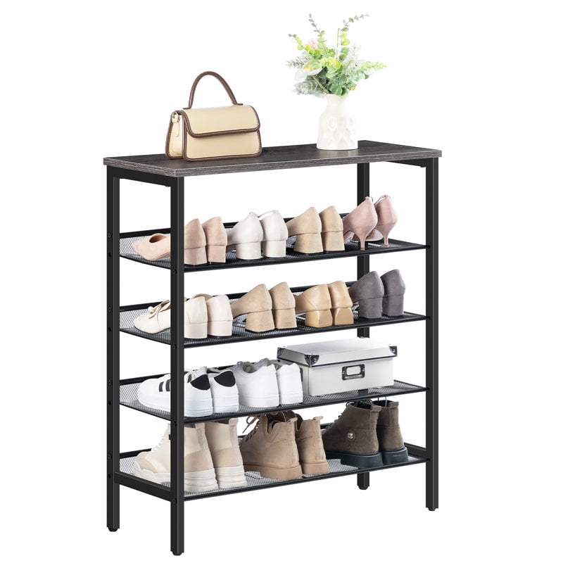 HOOBRO 5-Tier Shoe Rack Storage with Adjustable Shelf for 16 Pairs Shoes Entryway Hallway Charcoal Gray BC01XJ01